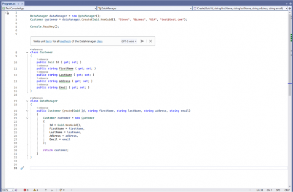 GitHub Copilot unit tests