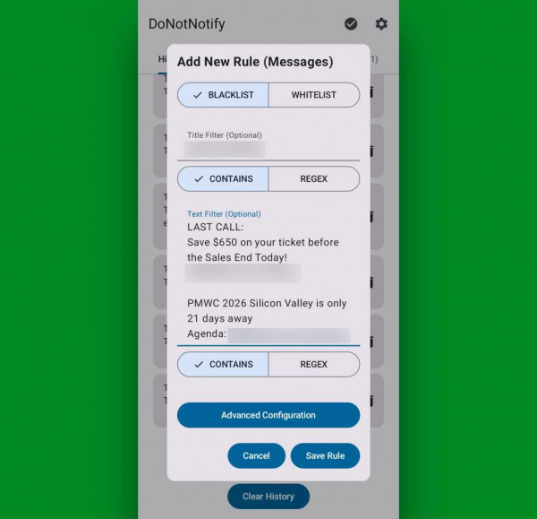 Android notification blocking — DoNotNotify: Setup