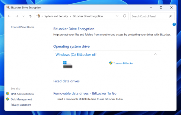 Windows 11 BitLocker Drive Encryption screenshot