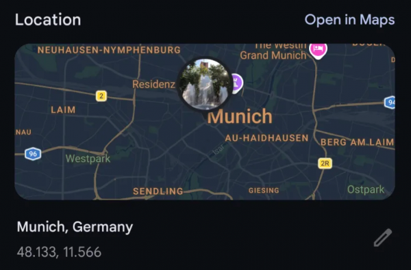 Location data in Google Photos