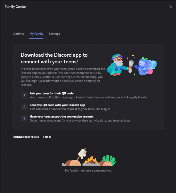 My Family tab in the Family Center settings for Discord