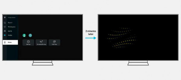 Ein aktivierter Bildschirmschoner – hier bei einem Samsung-Oled-Monitor – schützt die Anzeige vor Schäden durch starre Inhalte, wenn der Rechner gerade nicht genutzt wird.