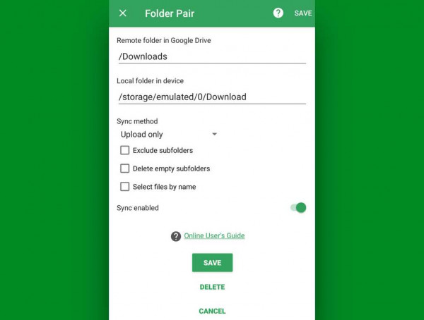 Android sync downloads to Google Drive — Autosync
