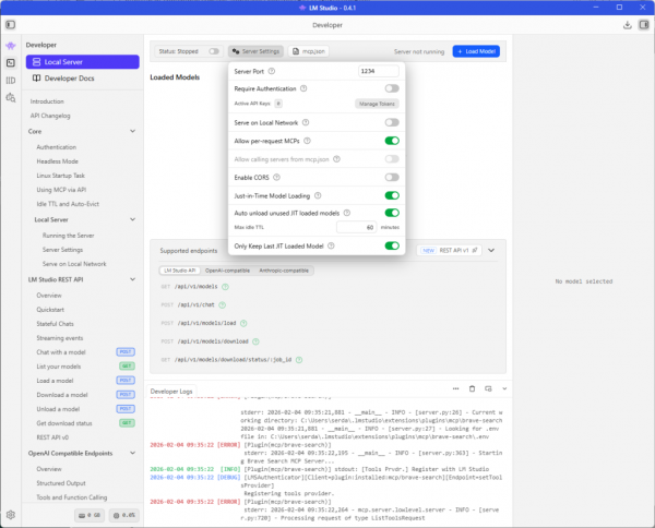 LM Studio server settings