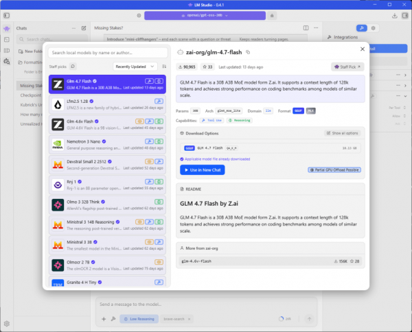 LM Studio model selection interface