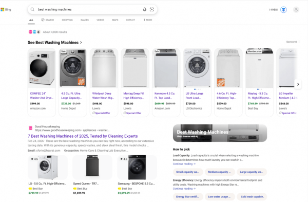 What’s interesting is that Microsoft Copilot isn’t thrust in your face. The default search category is “all,” mixing shopping, videos, and other categories together.